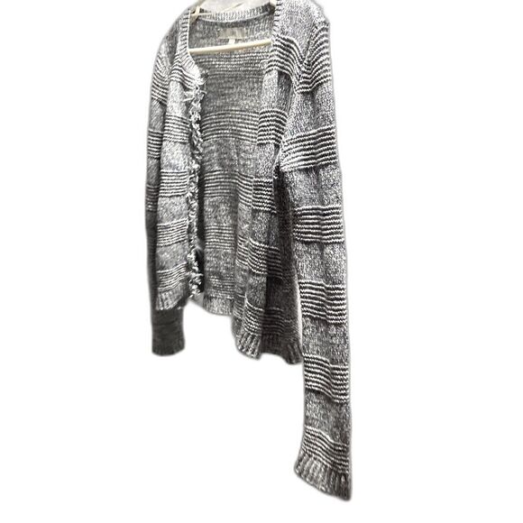 ANN TAYLOR Loft Fringe Sweater Cardigan Jacket Blue Gray Marled Womens Medium - Picture 8 of 12